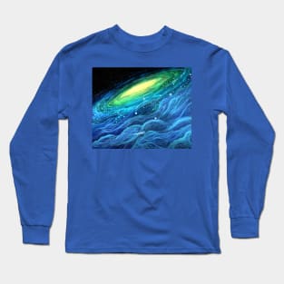 Arm of Galaxy and Spaceship Long Sleeve T-Shirt